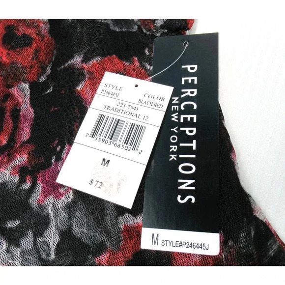 Perceptions New York Short Sleeve Red Black Floral Lace Midi Dress Size Med NWT - Picture 5 of 10